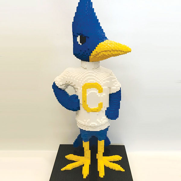Blue Jay Lego statue creaked by artist David Tracy