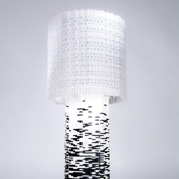 black and white lego lamp created by artist david tracy