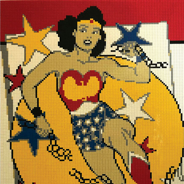 Wonderwoman lego mural created by artist David Tracy