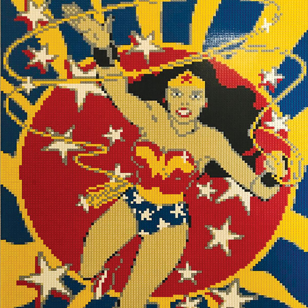 Wonderwoman lego mural created by artist David Tracy